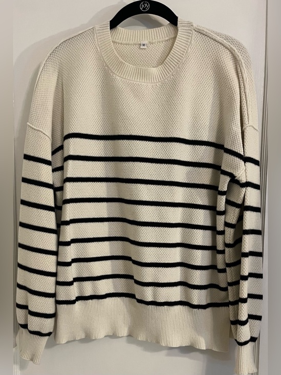 Amazon Sweaters - Amazon Cream Crewneck Sweater with Black Stripes